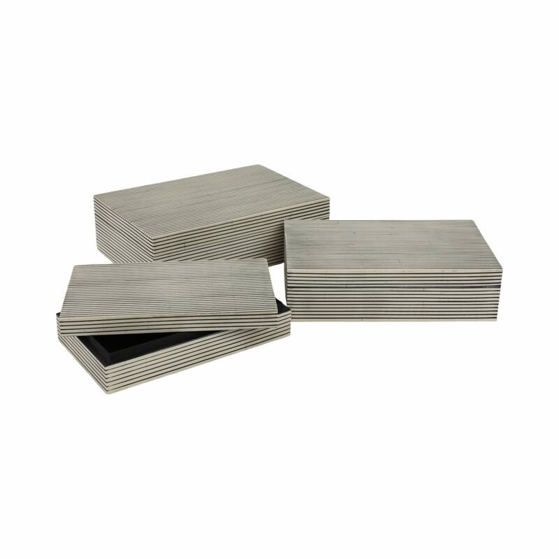 Resin Wood Storage Boxes Contemporary Design (Set of 3) - 4", 3" White - 12" x 8" x 4"