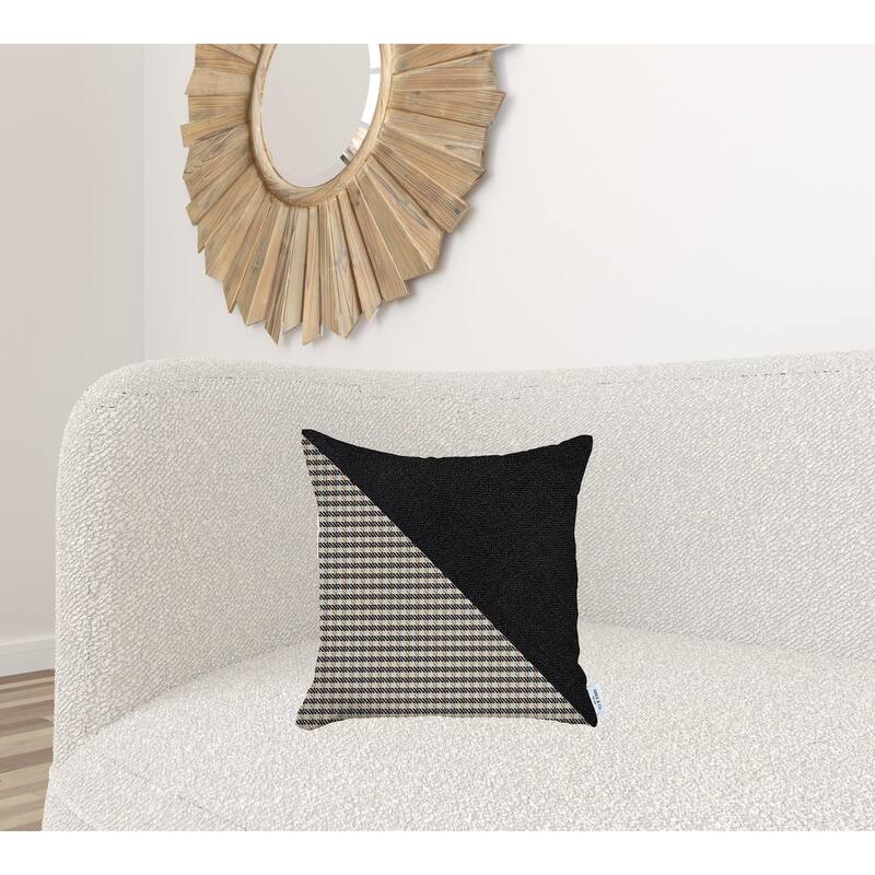 HomeRoots 18" X 18" Black And Brown Houndstooth Zippered Handmade Polyester Throw Pillow Cover