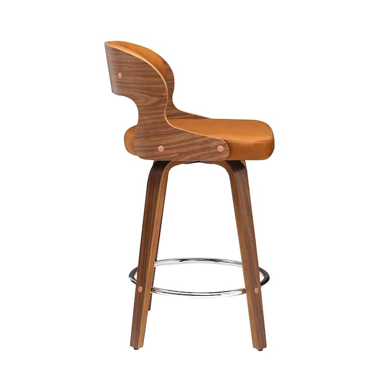 26.in Modern Set of 4 Leather Bar Stool Swivel Upholstered Hollow Back Counter Height Barstool with Wood Frame