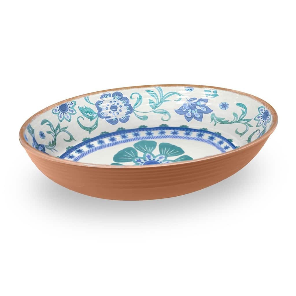 Abode Homewares by TarHong Rio Turquoise Floral Oval Serve Bowl, 13.1" x 2.6"/ 91.3 oz.