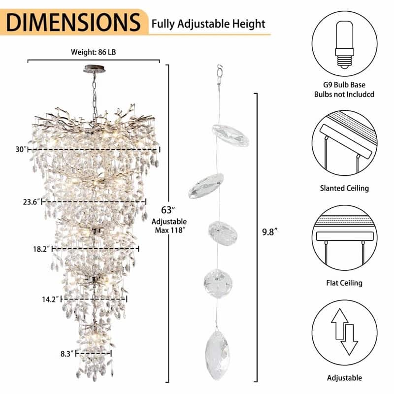 KAYLA Crystal Dimmable LED Tiered Chandelier - 118in
