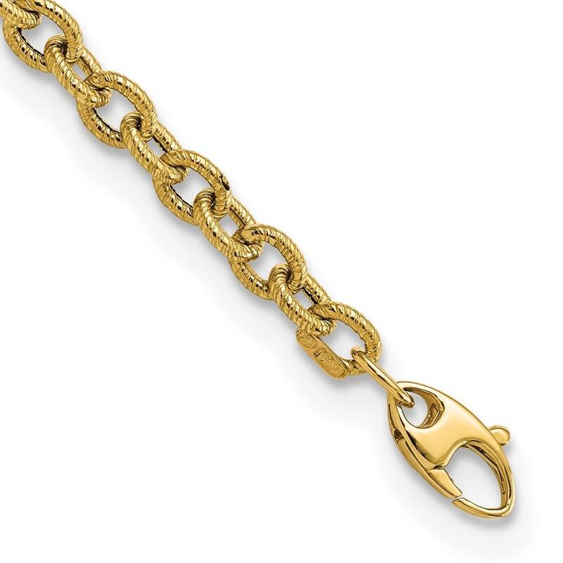 Curata 14k Gold Polished and Textured Cable Link Bracelet 7.5 Inch
