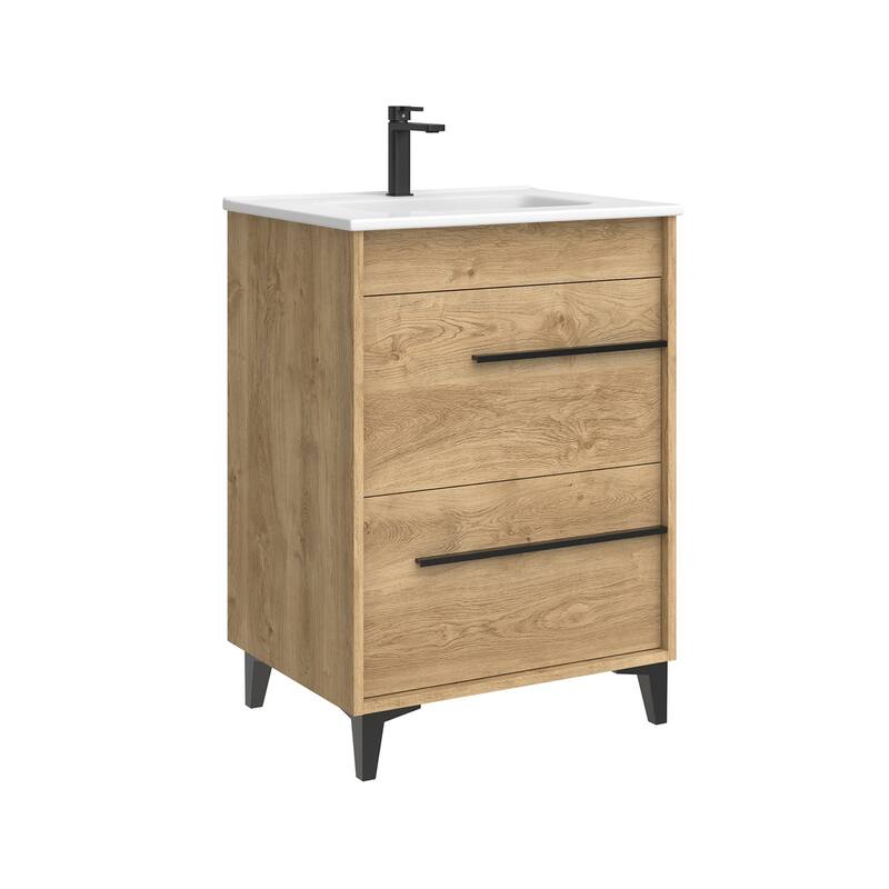 WS Bath Collections Lotus C60F Lotus 24" Free Standing Single Basin - Natural Oak - Oak Finish