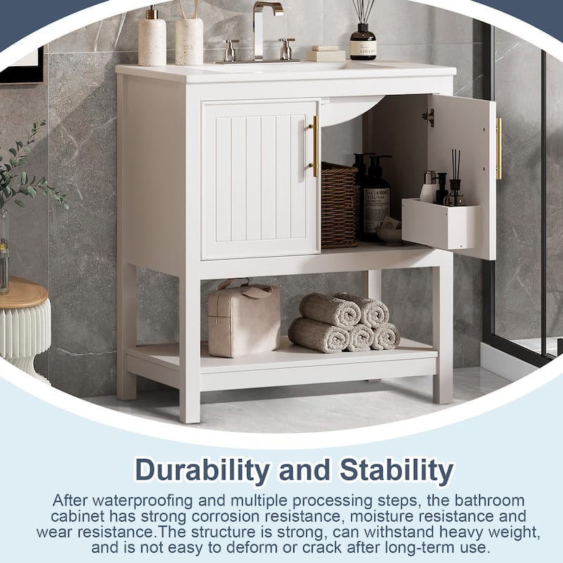 30-Inch Bathroom Vanity with Ceramic Sink and Versatile Storage