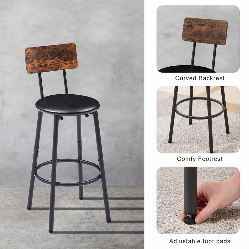 Round Bar Stool Set with Backrest and Shelf - Upholstered
