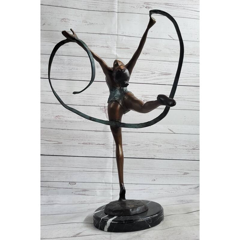 Gymnast Athlete Bronze Statue Sculpture Figure Original Art On Marble Base 21.5 Inches X 14 Inches