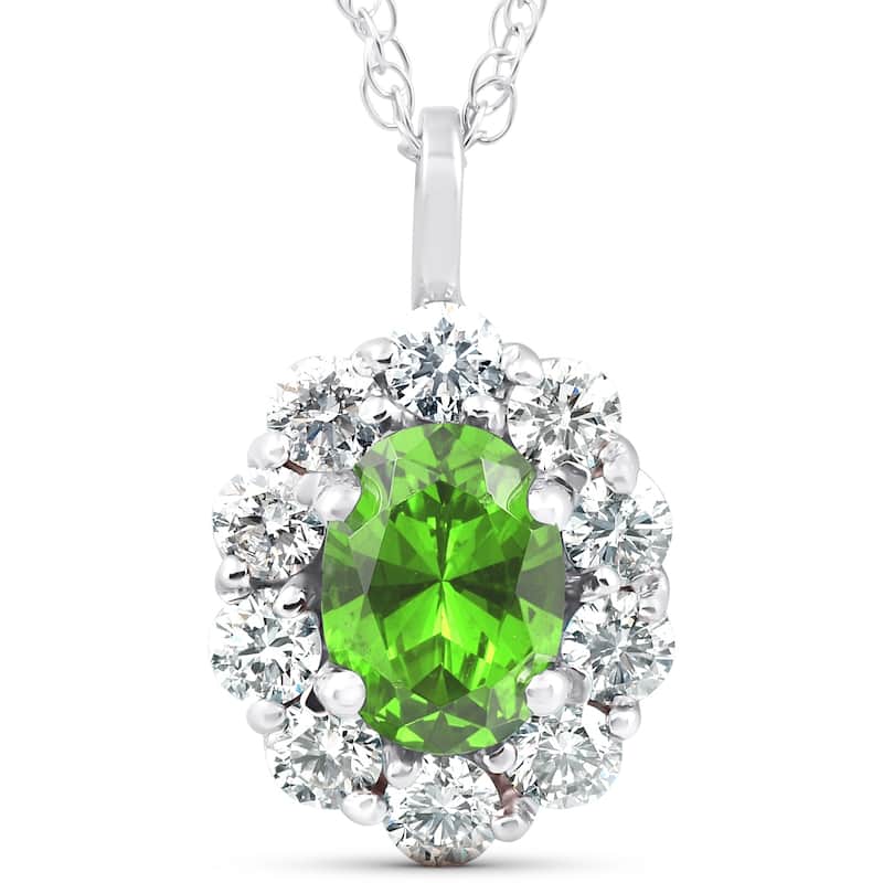 1 3/4ct Oval Peridot & Genuine Diamond Halo Pendant White Gold