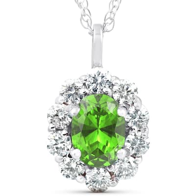 1 3/4ct Oval Peridot & Genuine Diamond Halo Pendant White Gold