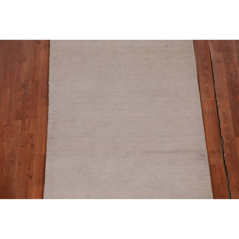 Hand Knotted Oriental 100% Wool Carpet Modern Solid Greys & Charcoal Gabbeh Runner Rug - 10' 0'' X 3' 0''