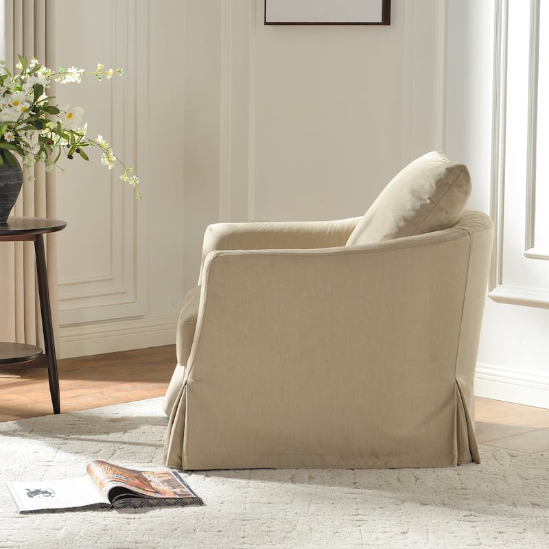 KINWELL 32" W Down Fill Upholstered Slipcovered Swivel Barrel Accent Armchair