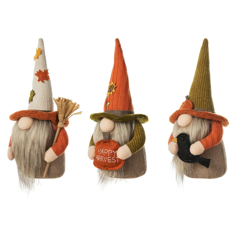 Glitzhome 13"H Set of 3 Fall Harvest Fabric Gnome Decor Table Collectible Ornaments