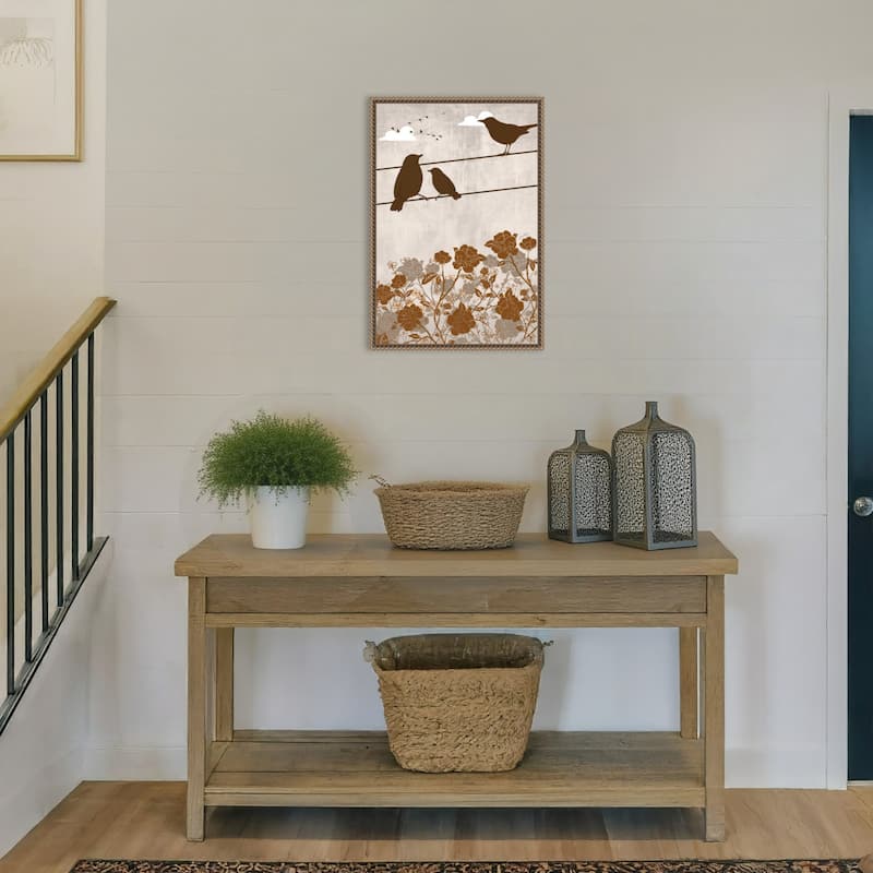3 Birds Brown by Jemma Morris Framed Canvas Wall Art