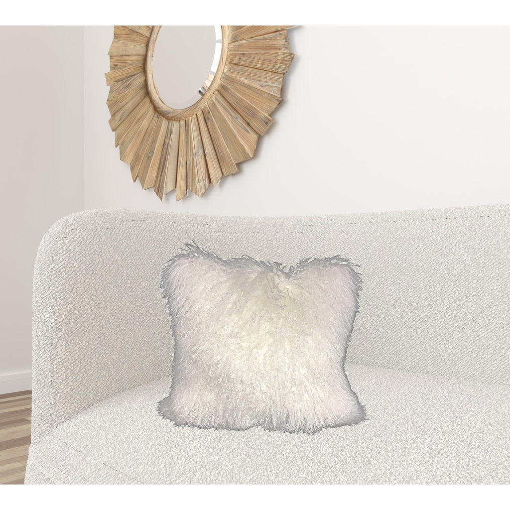 20" Bright White Genuine Tibetan Lamb Fur Pillow With Microsuede Backing