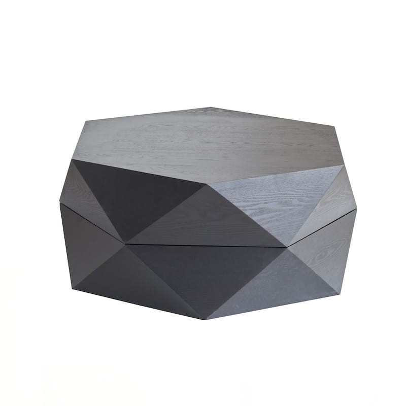 36.61'' Retro Style Polygon Flip Top Coffee Table, with Flip Top for Convenient Access, Hidden Storage