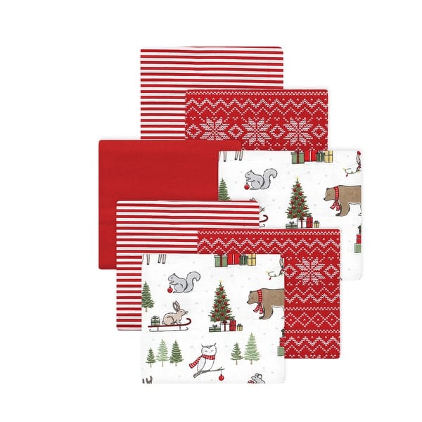 slide 1 of 1, Little Treasure Hudson Baby Cotton Poly Flannel Receiving Blankets Multipack, Red Christmas Forest, 30x30 inches 30x30 inches - Red Christmas Forest