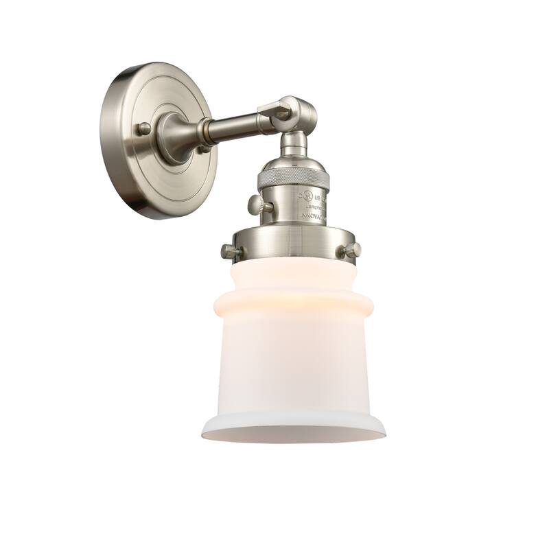 Innovations Lighting Small Canton Single Light 11" Tall Bathroom - Brushed Satin Nickel / Matte White