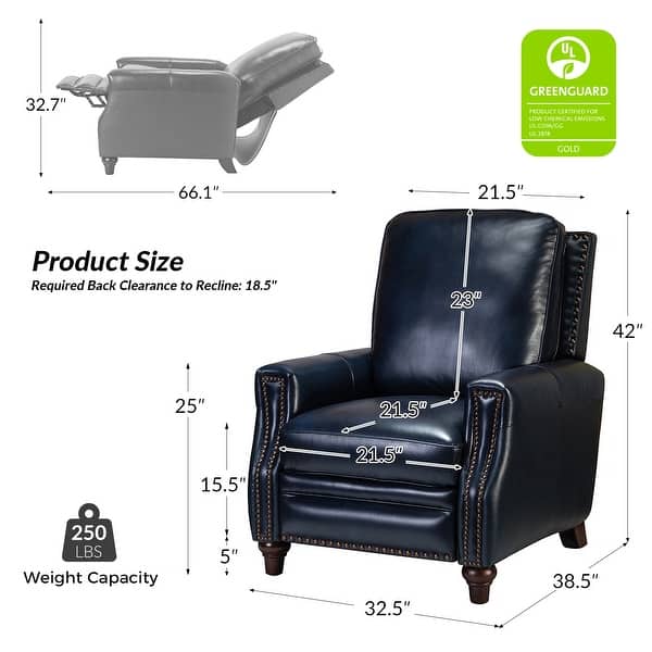 dimension image slide 1 of 8, Cigar Mid-century Modern Genuine Leather Recliner with Solid Wood Legs and Nailhead Trim Set of 2 by HULALA HOME