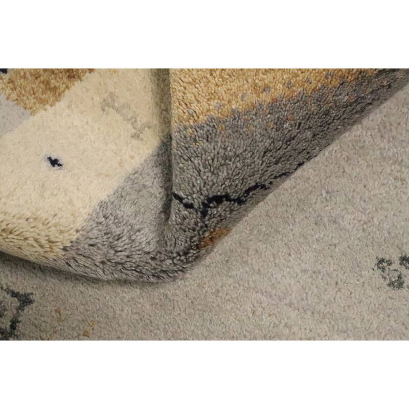 Hand Knotted Oriental 100% Wool Carpet Modern Geometric Greys & Charcoal Gabbeh Area Rug - 7' 9'' X 5' 6''