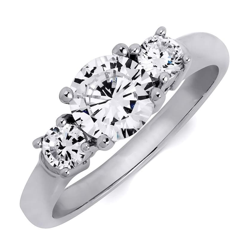 Platinum over Sterling Silver 3-Stone Engagement Ring Round Cubic Zirconia