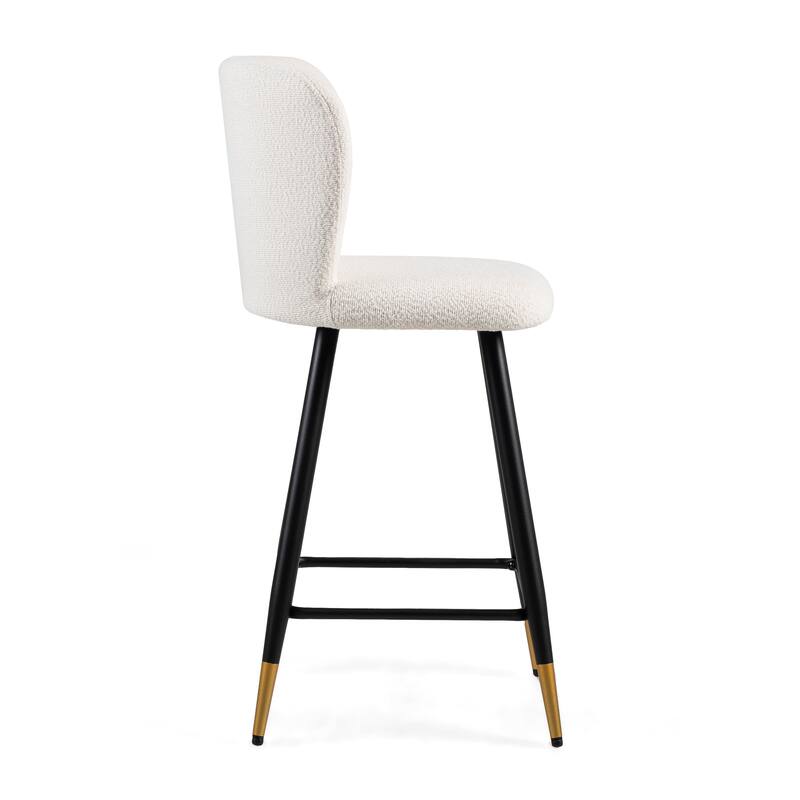 25.79'' modern style barstool, with white seats, black metal legs, and gold - tipped ends, Set of 2