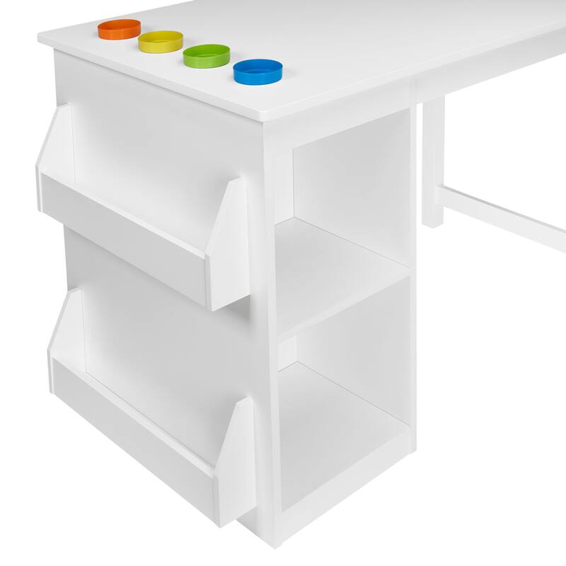 RiverRidge Kids Playroom Art Activity Table with 2 Cubbies and 2 Bookracks - White