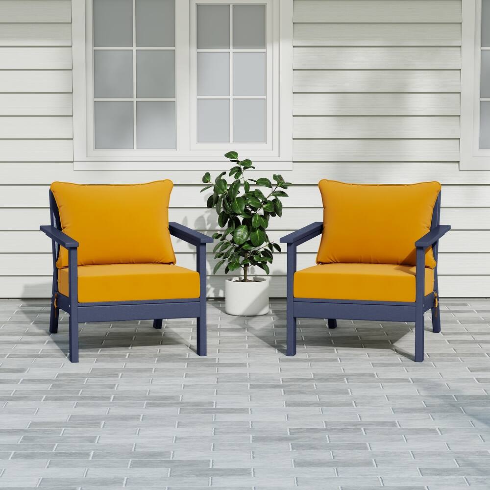 Birchwood All Weather HDPE Outdoor Patio Navy Blue Deep Seating Conversation Set With Cushions (2-Piece)