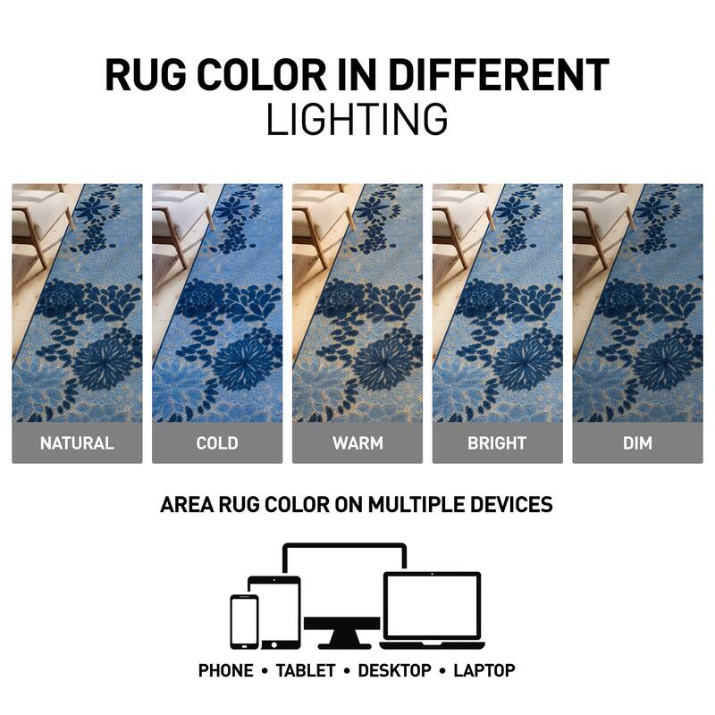 World Rug Gallery Indoor/Outdoor High-Low Textured Area Rug, Floral, Easy-Clean Patio Rug