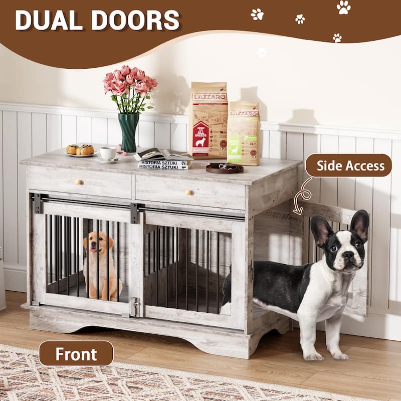 47" Dog Crate Furniture with Drawers & Divider
