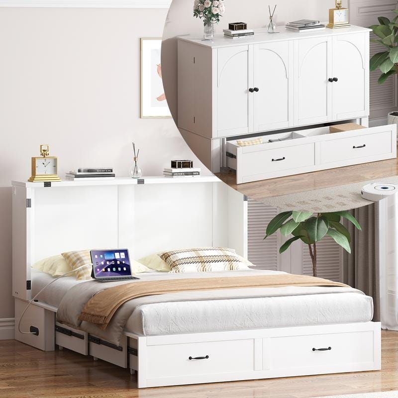 Mixoy Modern Murphy Bed Cabinet Queen Size with Charging,Optional Mattress