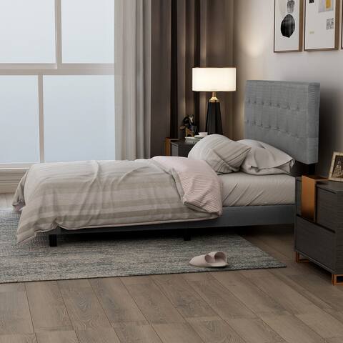 Nestfair Full Sizes Upholstered Linen Stitch Tufted Platform Bed