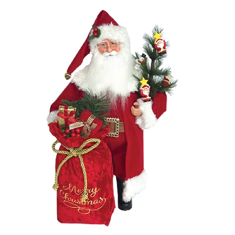 16" Santa Claus with Tree and Gift Sack Christmas Figurine