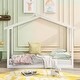preview thumbnail 2 of 9, Twin XL/King Size House Platform Bed with Trundle, Roof Design for Kids Teens, Wooden House Bedframe w/Customizable Themes,White