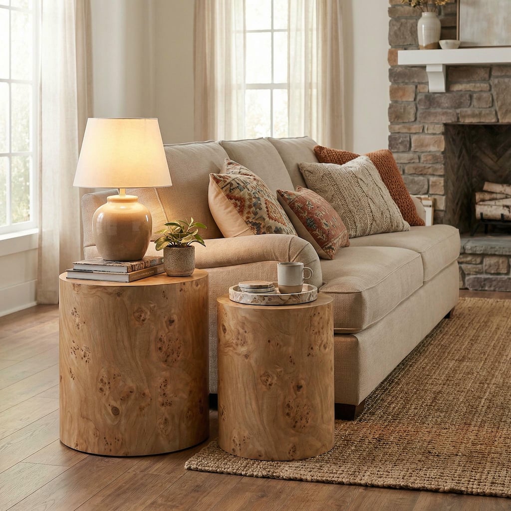 Christopher Knight Home - Mollet Modern 2-Piece Nesting Side End Table Set with Cylindrical Silhouette, Versatile Indoor Use