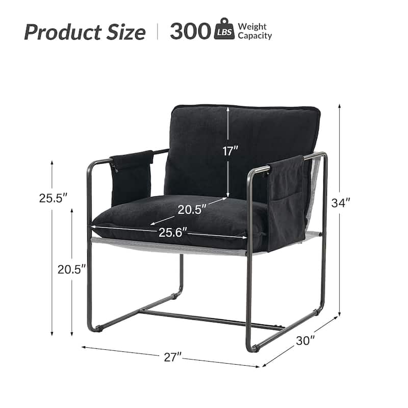 Rebeca Modern Metal Frame Arm Chair with Storage Pockets Set of 2 by HULALA HOME
