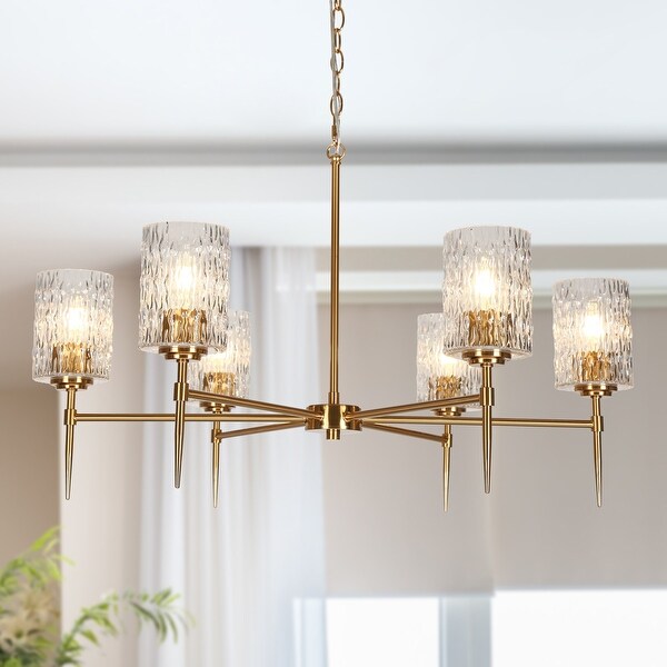 Laxow Modern Gold 6-Light Wheel Chandelier Textured Glass