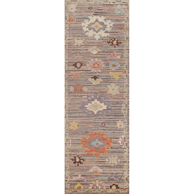 Hand Knotted Oriental 100% Wool Carpet Transitional Floral Multi-Colored Oushak Runner Rug - 9' 9'' X 2' 7''