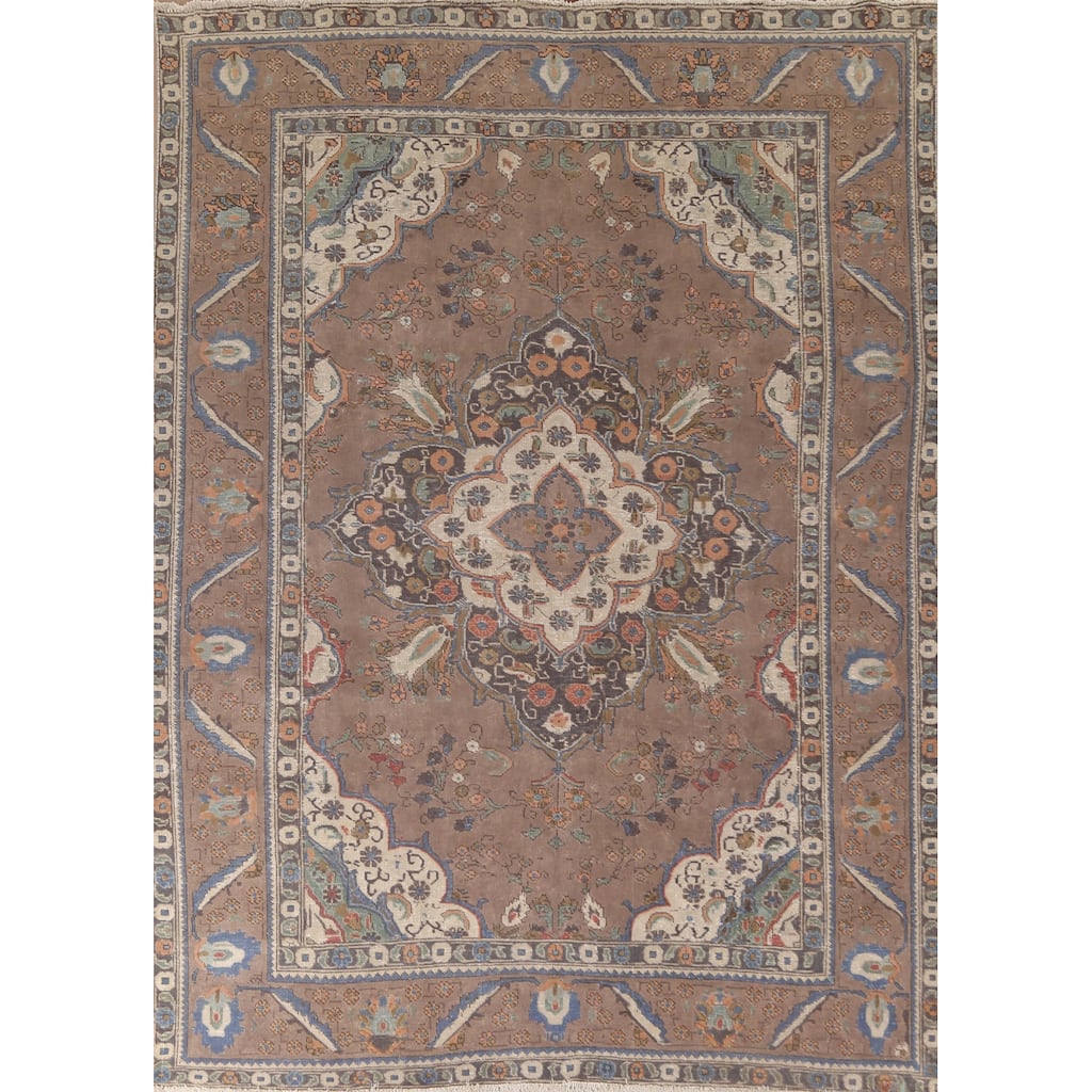 Brown Tabriz Persian Vintage Rug Handmade Wool Carpet - 8'1"x 10'9"