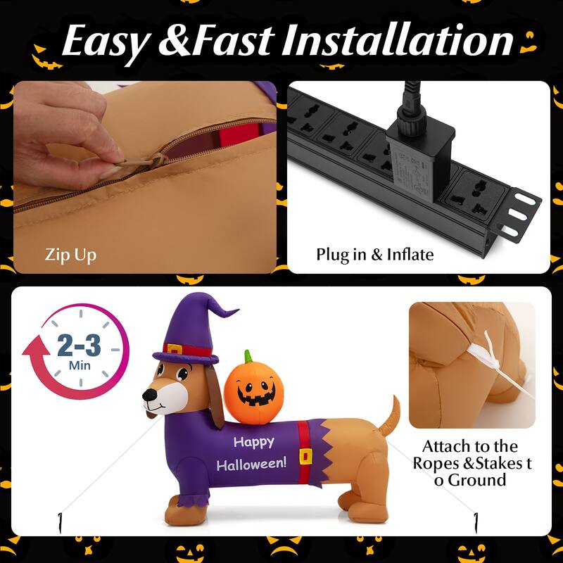Gymax 5FT Inflatable Halloween Dachshund Dog & Ghost Pumpkin Holiday
