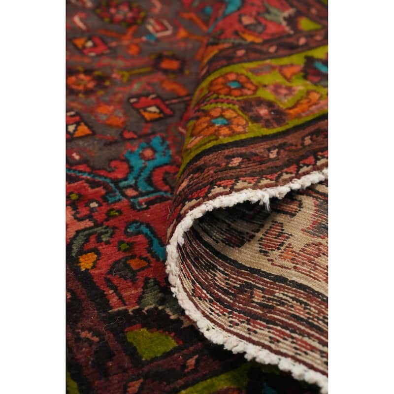 Hand Knotted Oriental 100% Wool Carpet Traditional Geometric Brown Hamedan Runner Rug - 10' 7'' X 3' 7''
