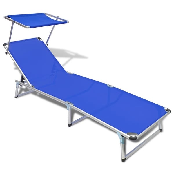 vidaXL Folding Sun Lounger with Roof Aluminium and Textilene Blue