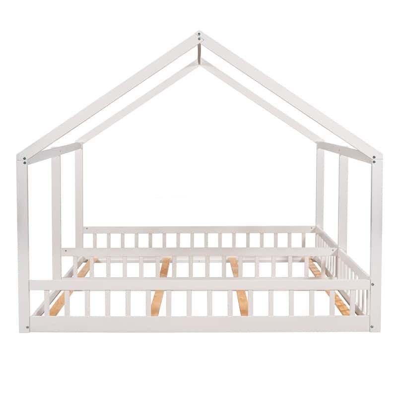Twin Size House Platform Beds, 2 Shared Beds, Floor Bed, White
