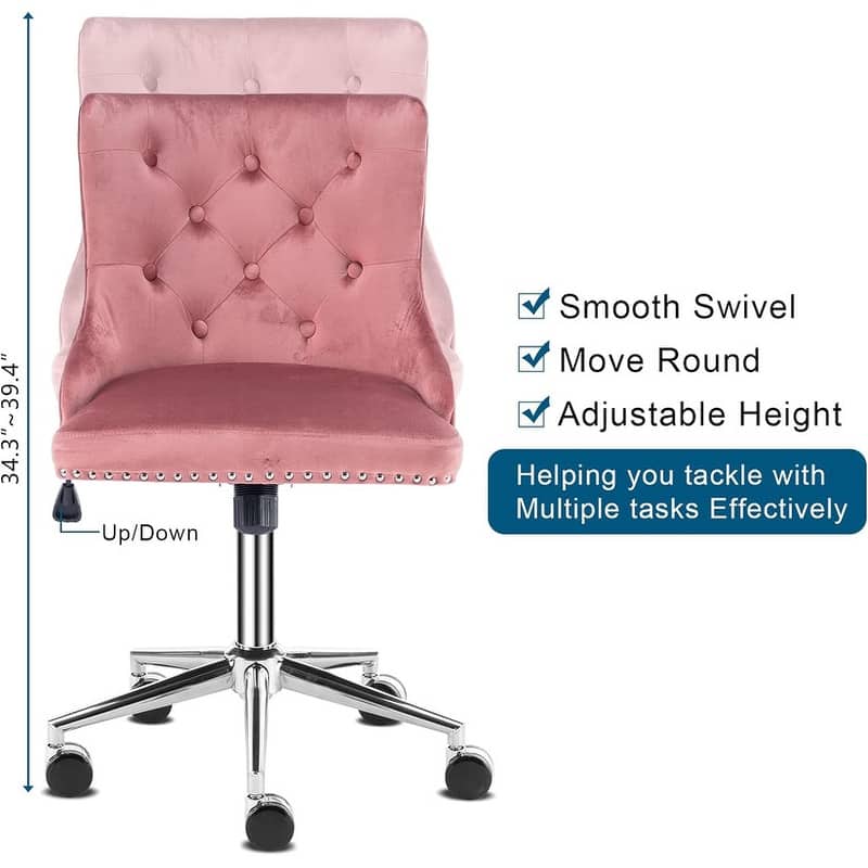 VINGLI Pink Velvet Office Chair with Wheels On Sale Bed Bath