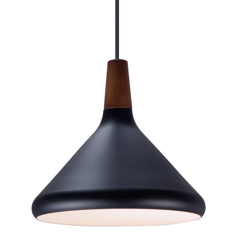 Maxim Nordic Single Light 7" Wood / Aluminum Pendant - Walnut / Black