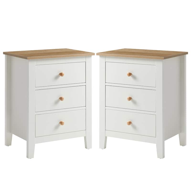 3 Drawer Nightstand Set of 2, Bedside Tables with Solid Wood Knobs