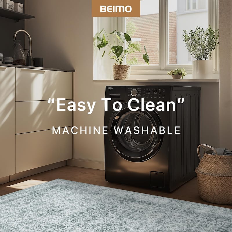 Mcow Machine Washable Boho Vintage Retro Floral Non Slip Rug