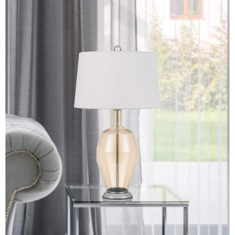 Nickel Metal Table Lamp with White Drum Shade and 3 Way Dimmable Switch - 16” x 16” x 28.5” (D x W x H)