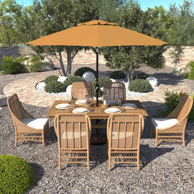 California Umbrella 9-foot Round Crank Lift, Push ButtonTilt, Bronze Frame Finish, Aluminum Patio Umbrella with Sunbrella Fabric - Wheat