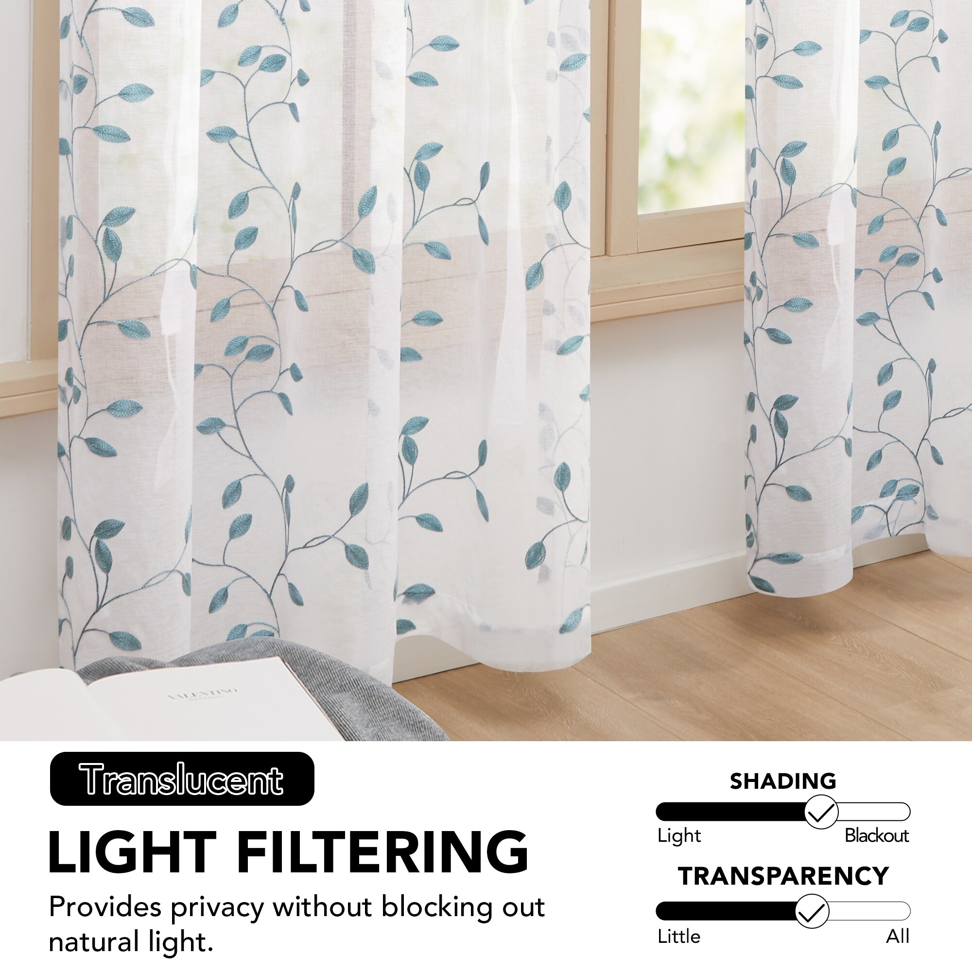 Deconovo Tie up Sheer Curtains Embroidery Pattern Shades