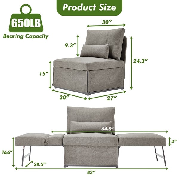 dimension image slide 4 of 5, 5-in-1 Convertible Multi-fuction Sofa Chair Bed Sleeper