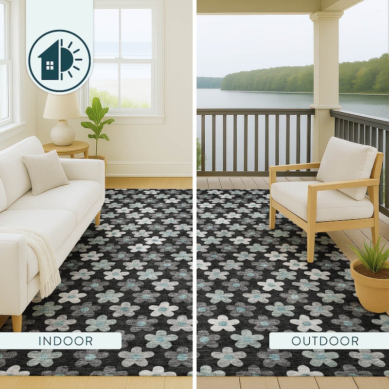 Machine Washable Indoor/ Outdoor Floral Kechi Chantille Rug